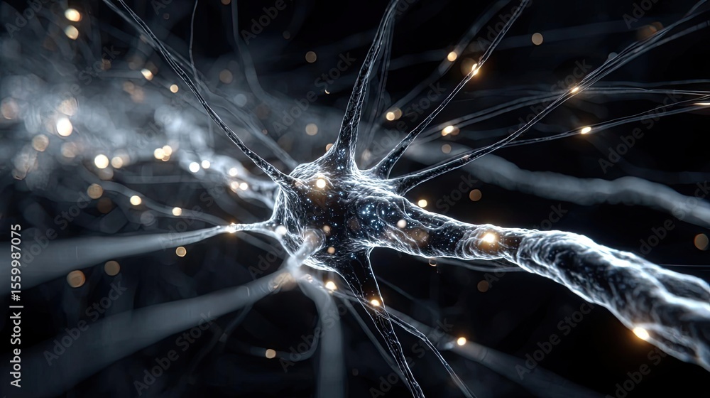 Aufkleber Neuro logic for adaptive neuron and biological concept. Detailed image of a neuron showcasing its intricate structure.