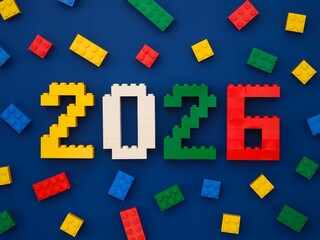 Obraz premium Tambov, Russian Federation - October 13, 2024 Lego numbers 2026 with some Lego bricks on a blue background.