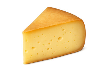 Piece of swiss cheese with holes on transparent background