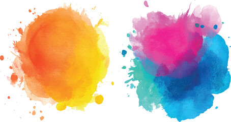 set of Watercolor vector circles, Vector rainbow watercolor brush strokes texture transparent background 