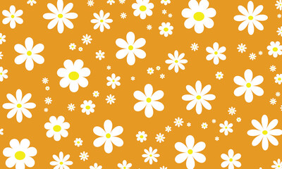 white blooming daisy flower vector background, scattered randomly