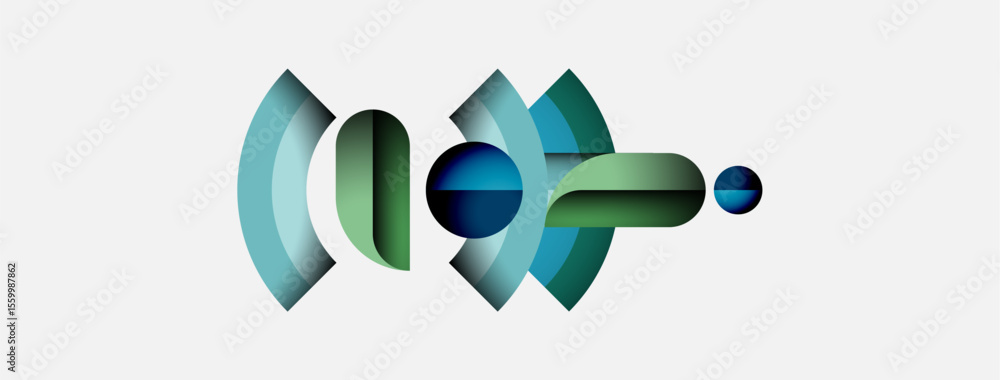 Poster abstract graphic design. overlapping shapes create flowing visual effect. teal, navy, gray hues domi