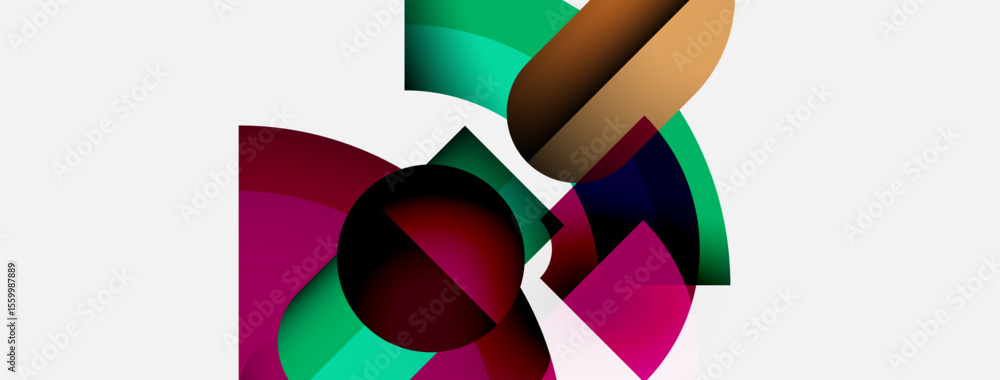 Aufkleber Abstract shapes overlap, creating vibrant color blends. Composition features curves, gradients, dynamic visual energy.
