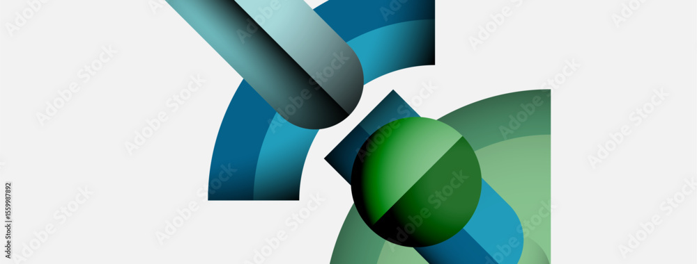Aufkleber abstract shapes overlap, creating dynamic composition. blues, greens dominate palette. minimalist de