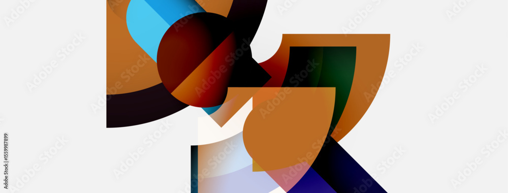 Poster Abstract shapes overlap, creating dynamic composition. Colors blend, forming modern visual experience. Minimalist design, clean aesthetic.
