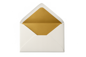 White envelope opening with gold interior on transparent background