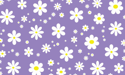 white blooming daisy flower vector background, scattered randomly