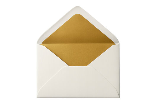 White envelope opening with gold interior on transparent background