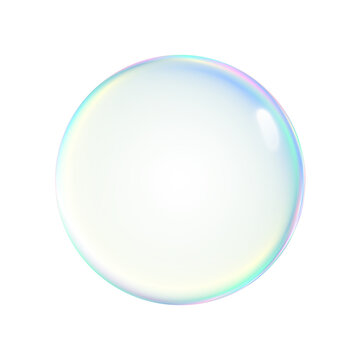 Transparent Iridescent Soap Bubble on Clear Background
