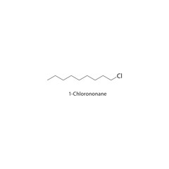 1-Chlorononane skeletal structure. Haloalkane compound schematic illustration. Simple diagram, chemical formula.
