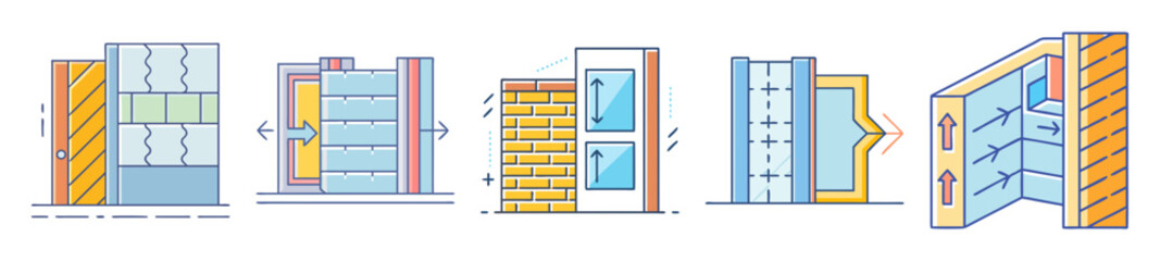 Different construction types with arrow showing their function and energy efficiency