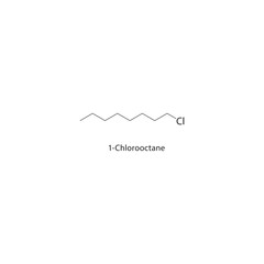 1-Chlorooctane skeletal structure. Haloalkane compound schematic illustration. Simple diagram, chemical formula.