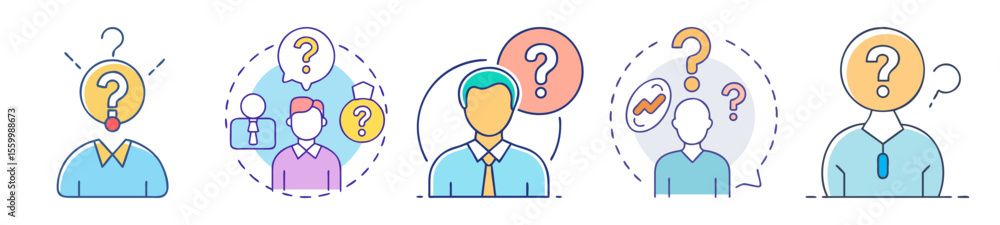 Poster conceptual illustration of business and personal questions and potential problem solving approaches
