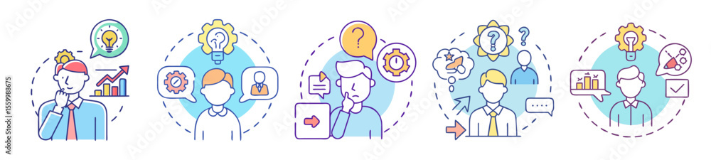 Poster conceptual artwork showing business decision making and creative problem solving process