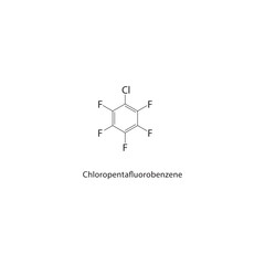 Chloropentafluorobenzene skeletal structure. Halogenated Aromatic Compound compound schematic illustration. Simple diagram, chemical formula.