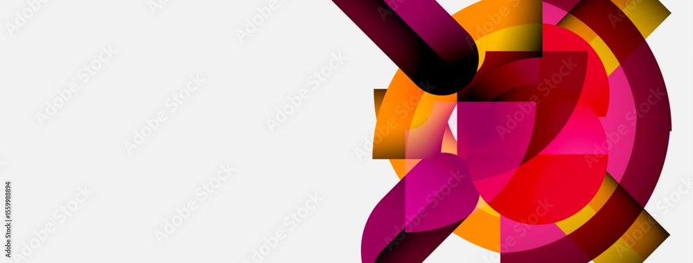 Aufkleber Abstract design features vibrant overlapping shapes. Warm colors dominate composition, creating dynamic visual impact. Modern aesthetic.