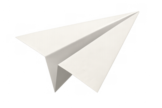 White paper airplane flying on transparent background