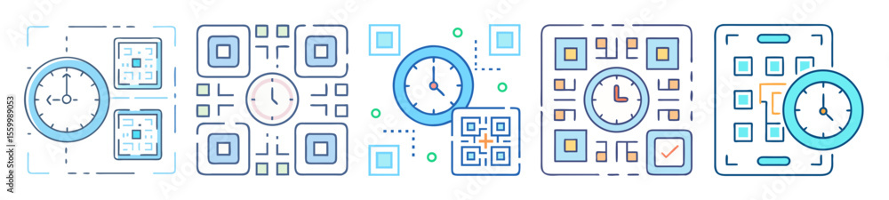 Aufkleber a collection of abstract icons representing time management and scheduling concepts