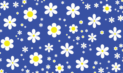 white blooming daisy flower vector background, scattered randomly