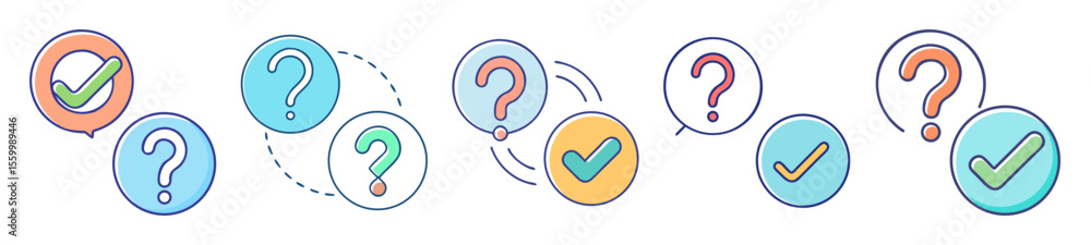 Poster question and answer icons depicting solutions and problem solving process