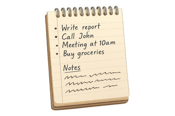 Notepad showing to do list and notes on transparent background