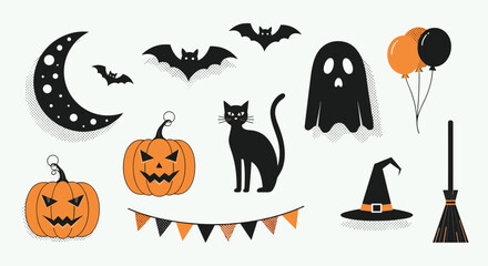 Spooky Season Delightful Halloween Celebration Decorations Icons For Stickers and Pattern Design Ideas