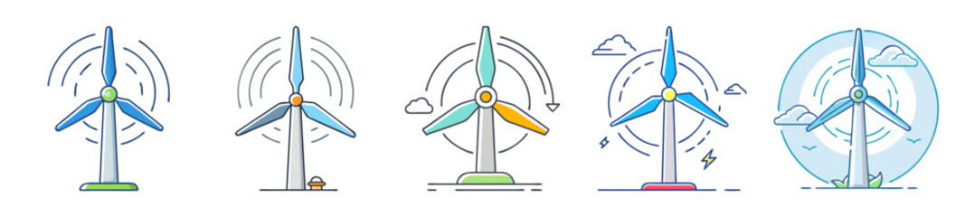 Collection of Wind Turbine Icons Depicting Clean Renewable Energy Sources