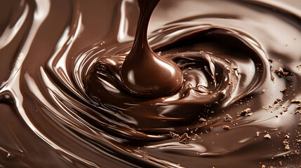 Delicious melted dark chocolate, flowing and swirling. Sweet dessert