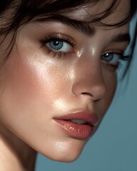 Dewy Glass Skin Glow – Model Applying Highlighter in Soft Light