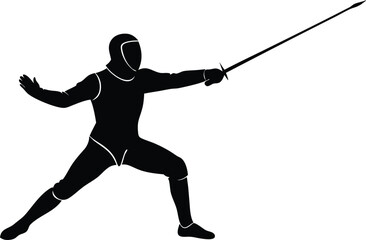 fencer in action with sword ready to attack silhouette vector