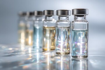 Artistically Arranged Exosome Serum Ampoules on Clean Background