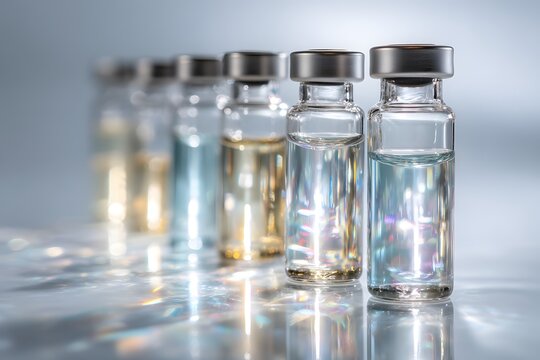 Artistically Arranged Exosome Serum Ampoules on Clean Background
