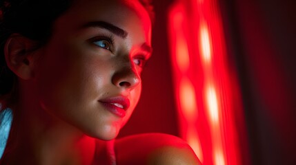Red Light Therapy Panel – Woman Receiving Intense Facial Rejuvenation

