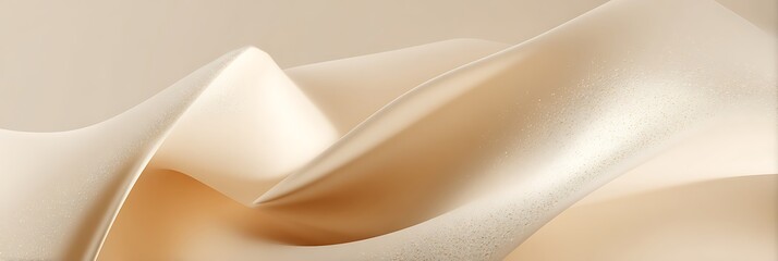 Close up of elegant beige silk fabric with soft folds and gentle curves creating a smooth texture
