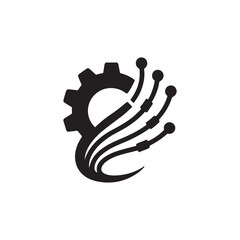 Fototapeta premium Illustration of a gear with wires extending from it on a white background isolated