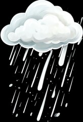 minimalist illustration of white cloud with rain, simple rain cloud icon on white background, white cloud with falling raindrops design