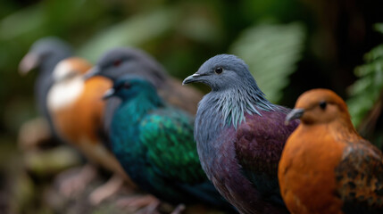 Obraz premium stunning scene of native new zealand birds in their natural habitat surrounded by lush greenery and unique flora