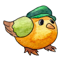 bird Vintage Watercolor Handmade Cartoon Style Logo Print Liner Ink pen