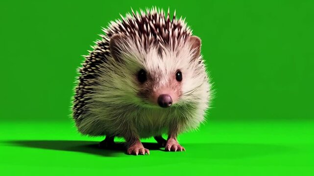 A cute hedgehog standing on a green screen background looking directly at the camera lens green screen animal video