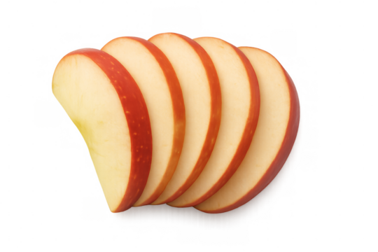 Sliced red apple on transparent background showing core and seeds