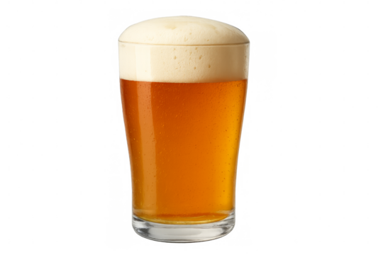 Refreshing glass of cold beer with foam on transparent background