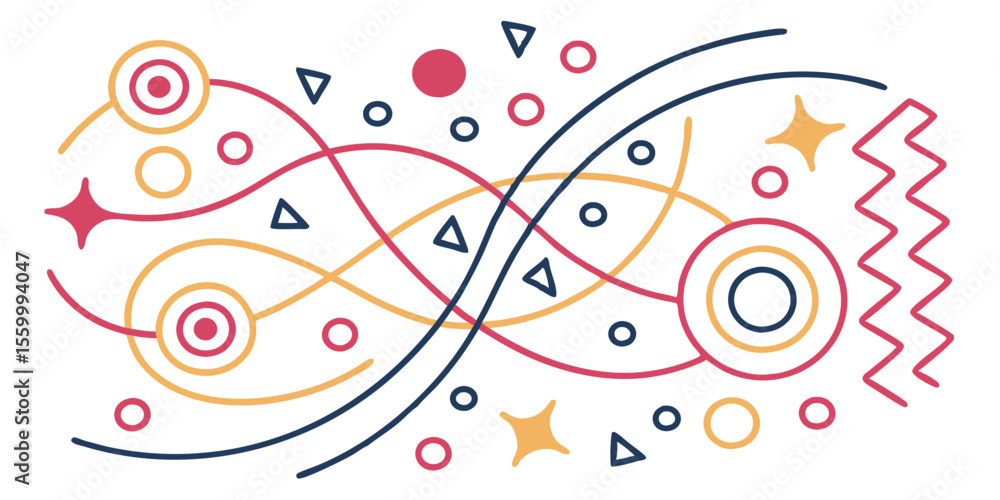 Poster abstract composition with circles triangles stars wavy lines and zigzag pattern elements design