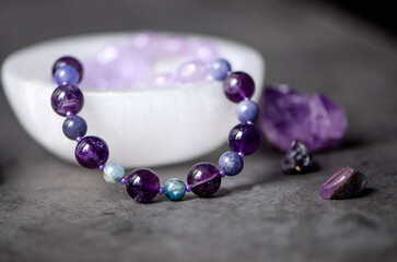 necklace of natural stones on the background of gem stones