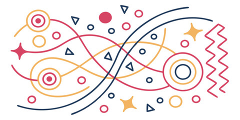 Abstract composition with circles triangles stars wavy lines and zigzag pattern elements design
