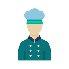 Flat Design Chef Avatar Icon in Teal Uniform and Blue Toque Hat Vector