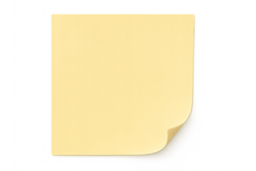 Yellow sticky note curled corner on transparent background