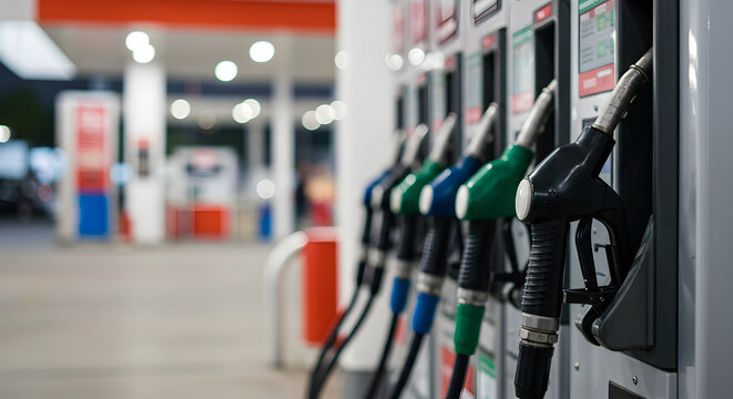 Gas Station Fuel Pumps at Night