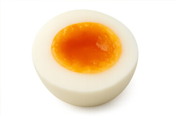 Half boiled egg showing yolk on transparent background