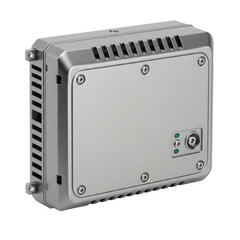 Fototapeta premium Industrial metal enclosure with vents and LED indicators 