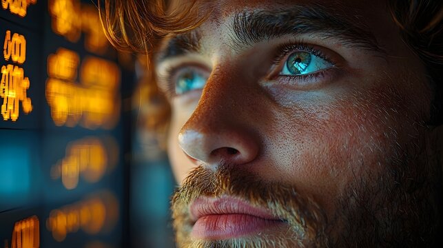 Intense business finance reflection in businessman s eyes - Powered by Adobe